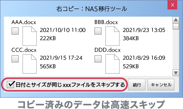  コピー済みのデータは高速スキップ