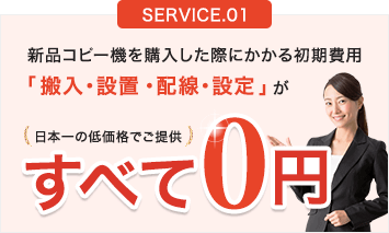 新品コピー機を購入した際にかかる初期費用「搬入・設置・配線・設定」がすべて0円