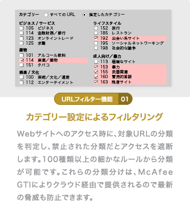 カテゴリー設定によるフィルタリング